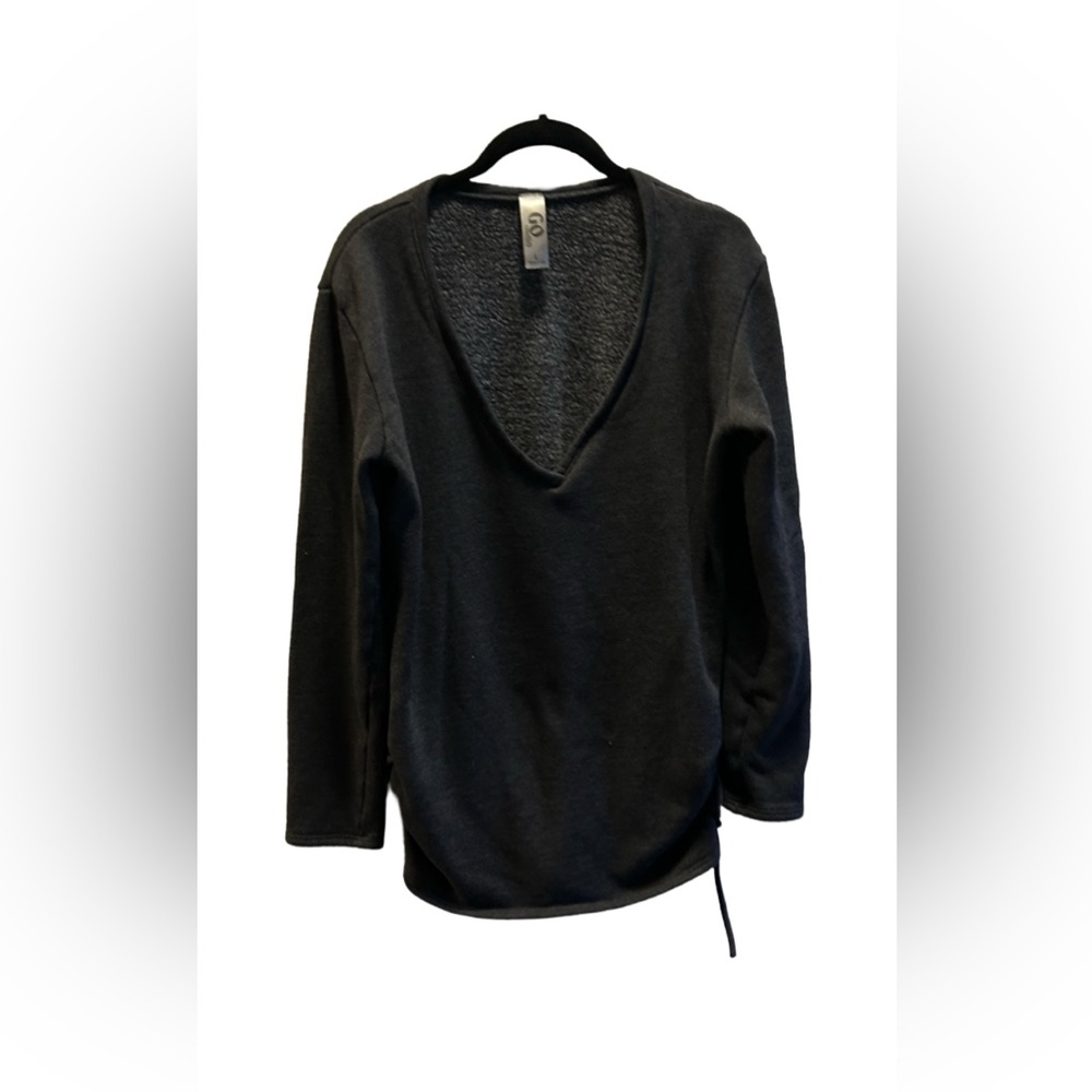 Go Couture Gray Fleece-Lined V-Neck Pullover